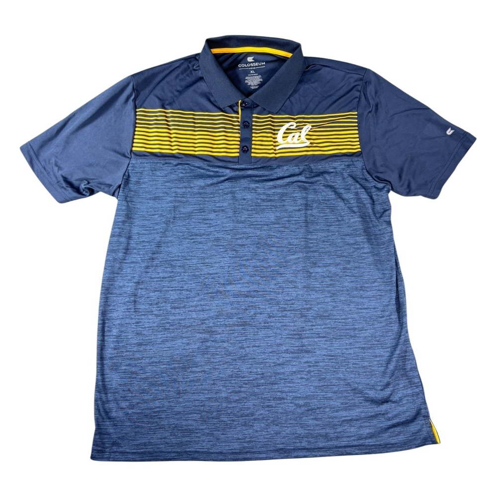 Colosseum Cal Bears Mens XL Polo Shirt Navy Blue Gold Striped Performance NCAA